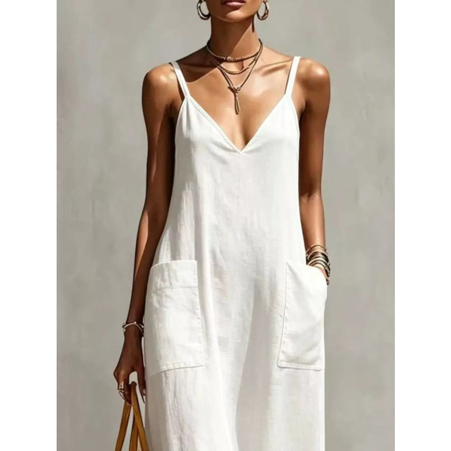 Full Size Fringe V-Neck Spaghetti Strap Dress Plus Size Apparel and Accessories