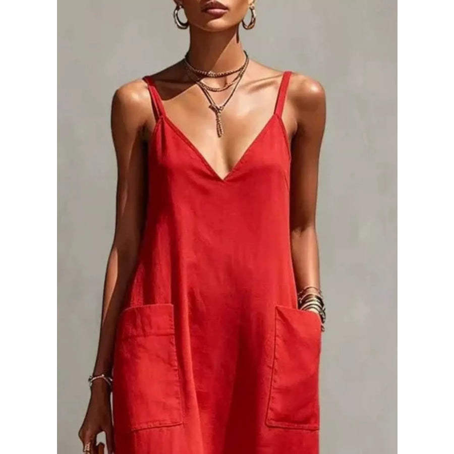 Full Size Fringe V-Neck Spaghetti Strap Dress Plus Size Apparel and Accessories