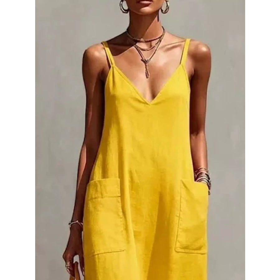 Full Size Fringe V-Neck Spaghetti Strap Dress Plus Size Apparel and Accessories