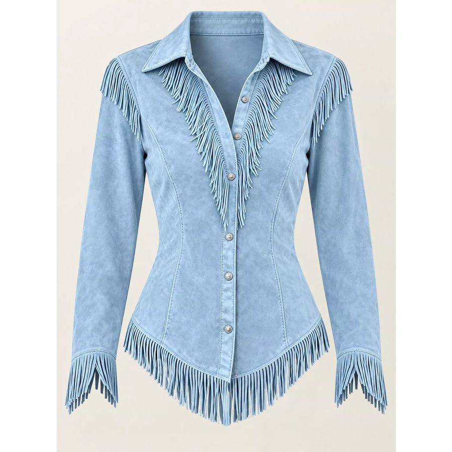 Full Size Fringed Button Up Shirt Plus Apparel and Accessories