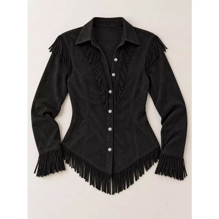 Full Size Fringed Button Up Shirt Plus Apparel and Accessories