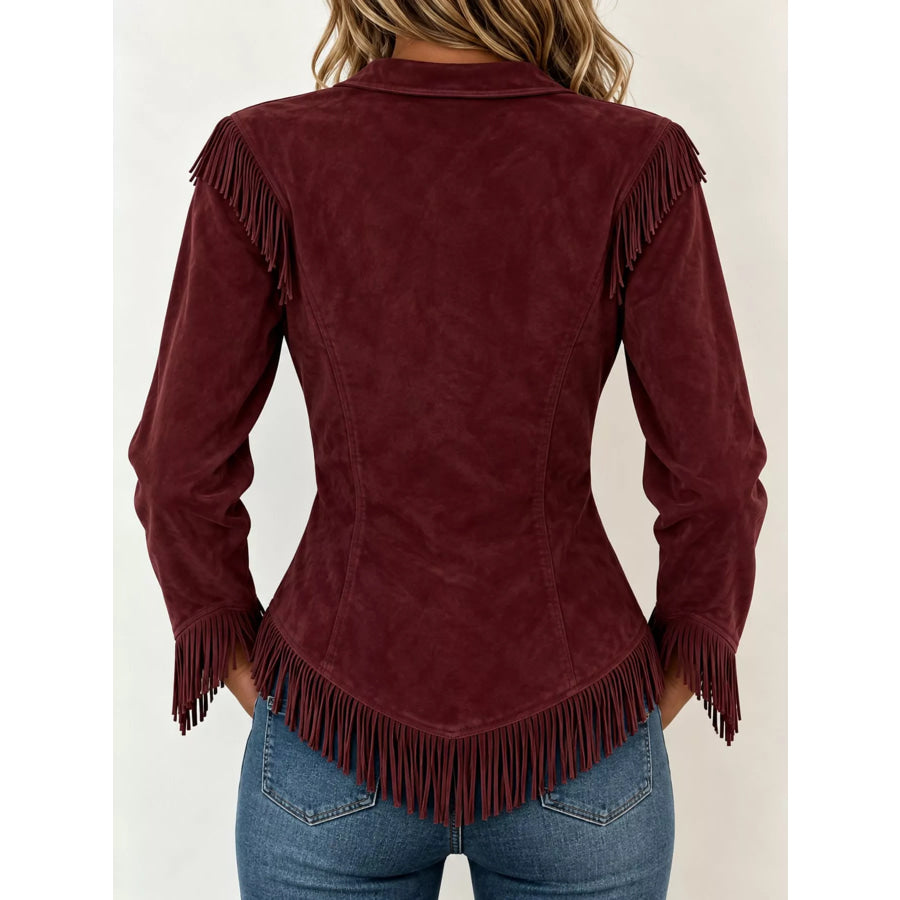 Full Size Fringed Button Up Shirt Plus Apparel and Accessories