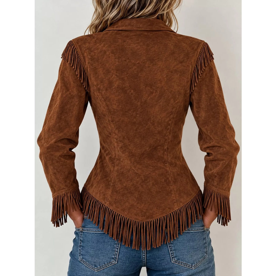 Full Size Fringed Button Up Shirt Plus Apparel and Accessories
