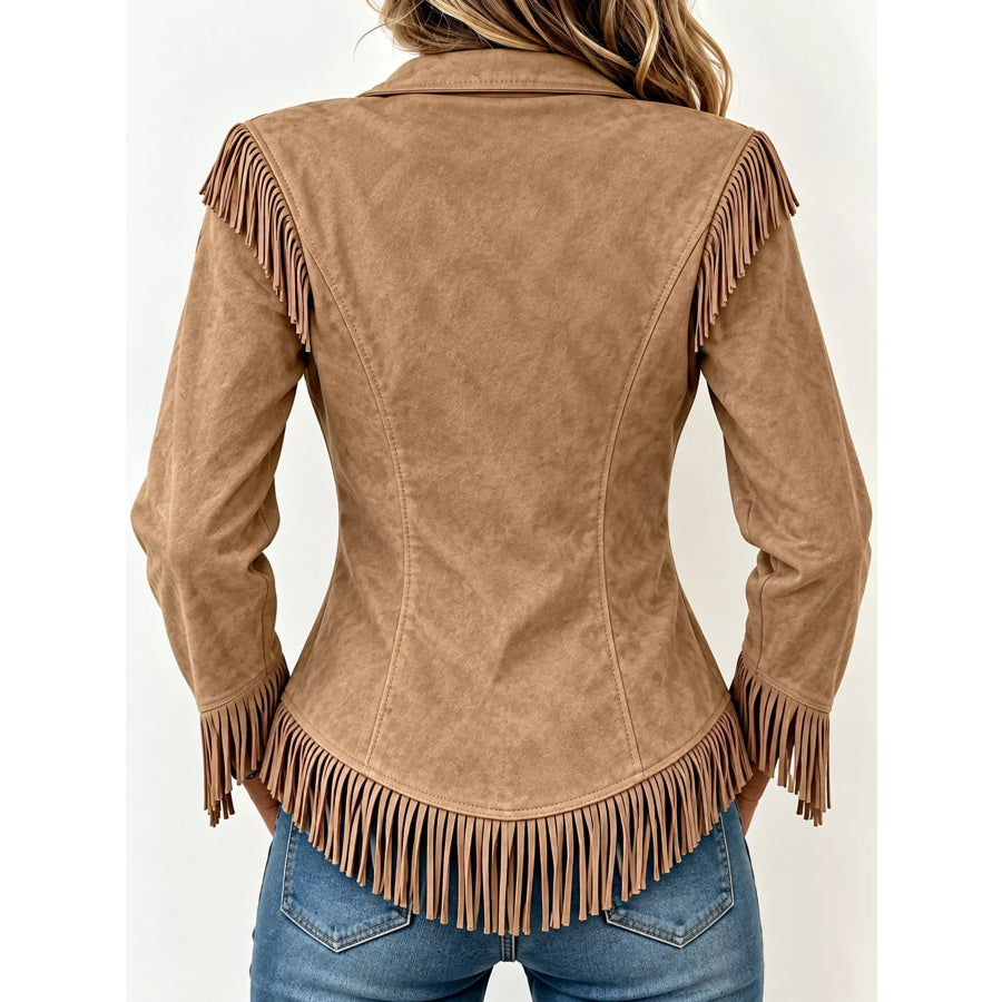 Full Size Fringed Button Up Shirt Plus Apparel and Accessories