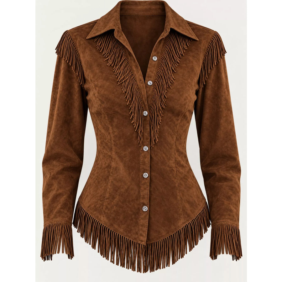 Full Size Fringed Button Up Shirt Plus Apparel and Accessories