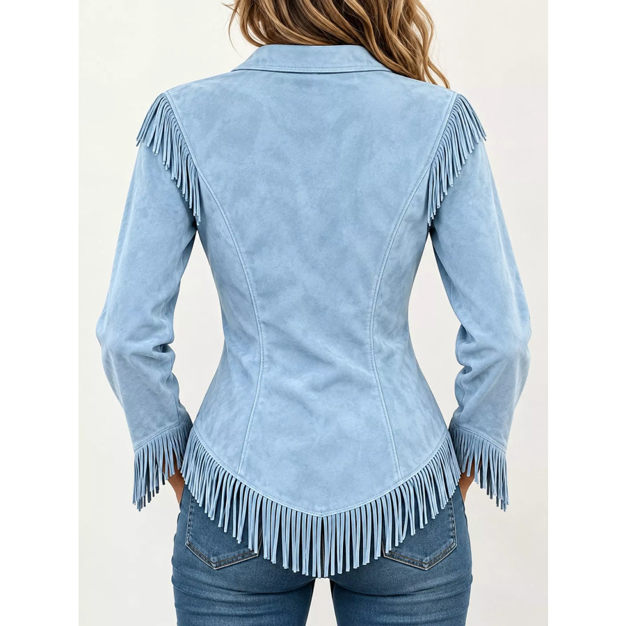 Full Size Fringed Button Up Shirt Plus Apparel and Accessories