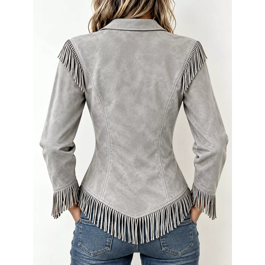 Full Size Fringed Button Up Shirt Plus Apparel and Accessories