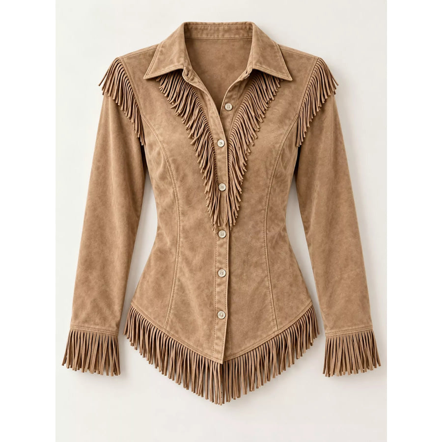 Full Size Fringed Button Up Shirt Plus Apparel and Accessories