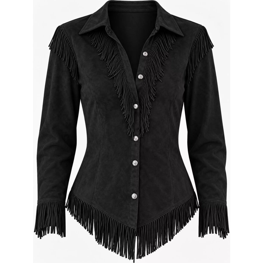 Full Size Fringed Button Up Shirt Plus Apparel and Accessories