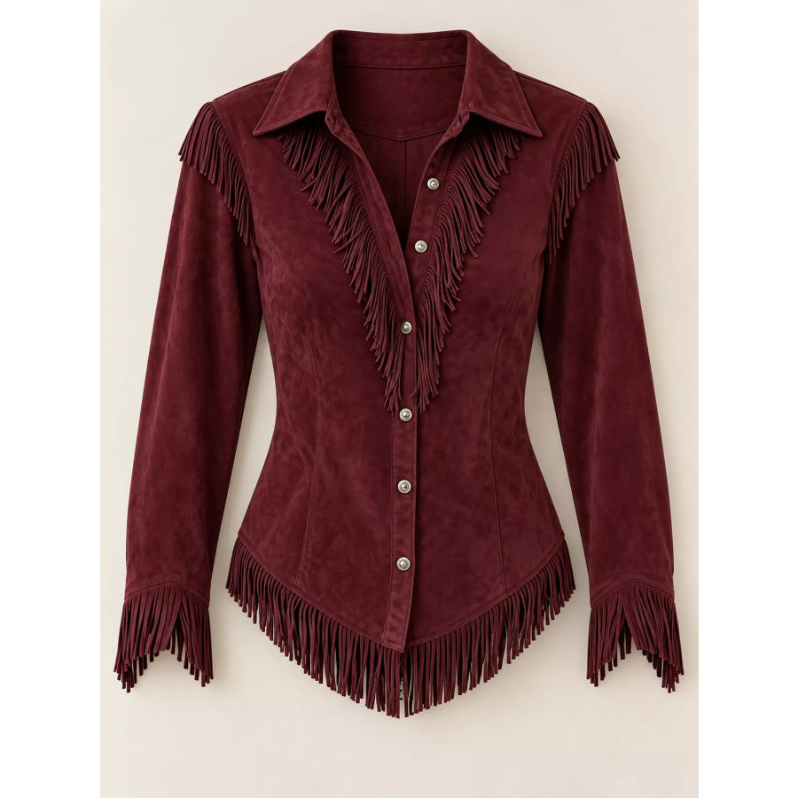 Full Size Fringed Button Up Shirt Plus Apparel and Accessories