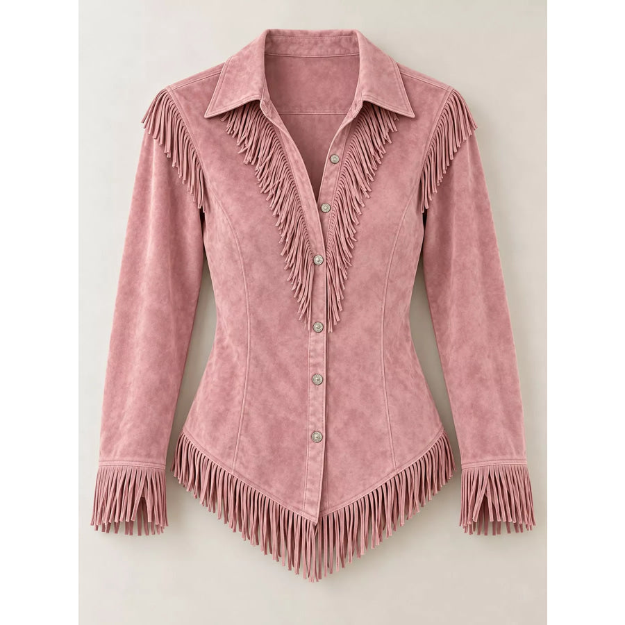 Full Size Fringed Button Up Shirt Plus Apparel and Accessories