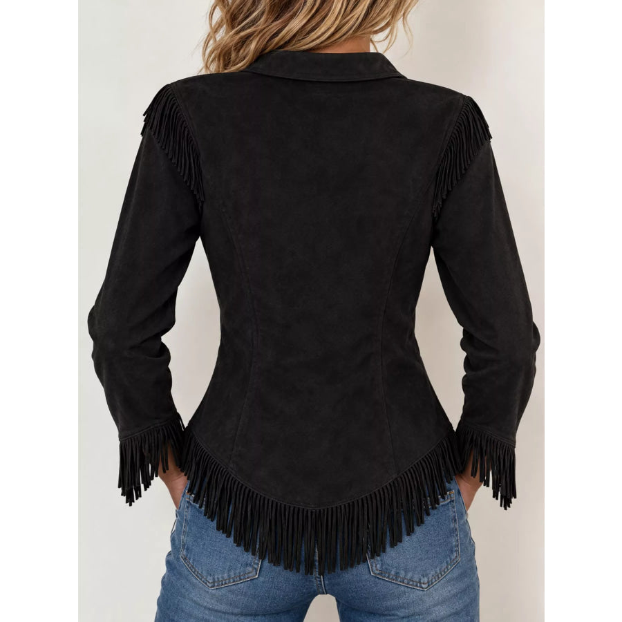 Full Size Fringed Button Up Shirt Plus Apparel and Accessories