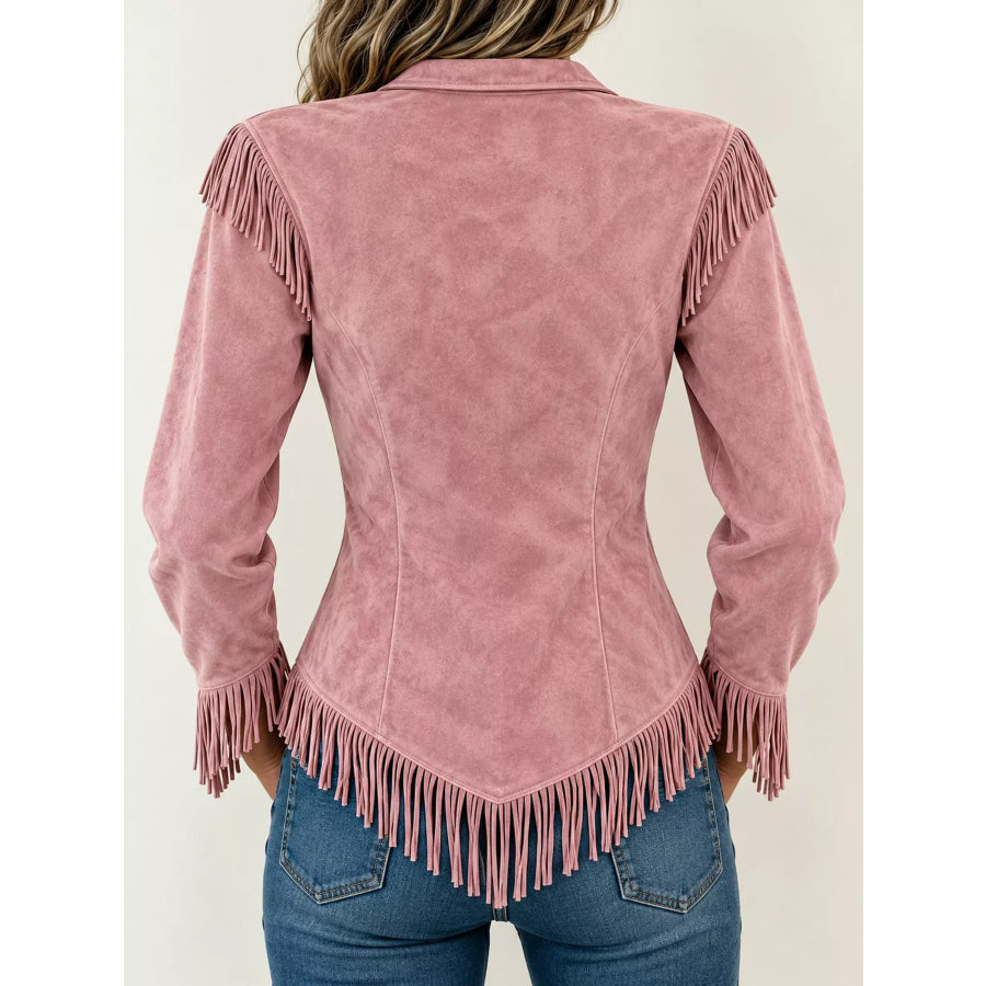 Full Size Fringed Button Up Shirt Plus Apparel and Accessories