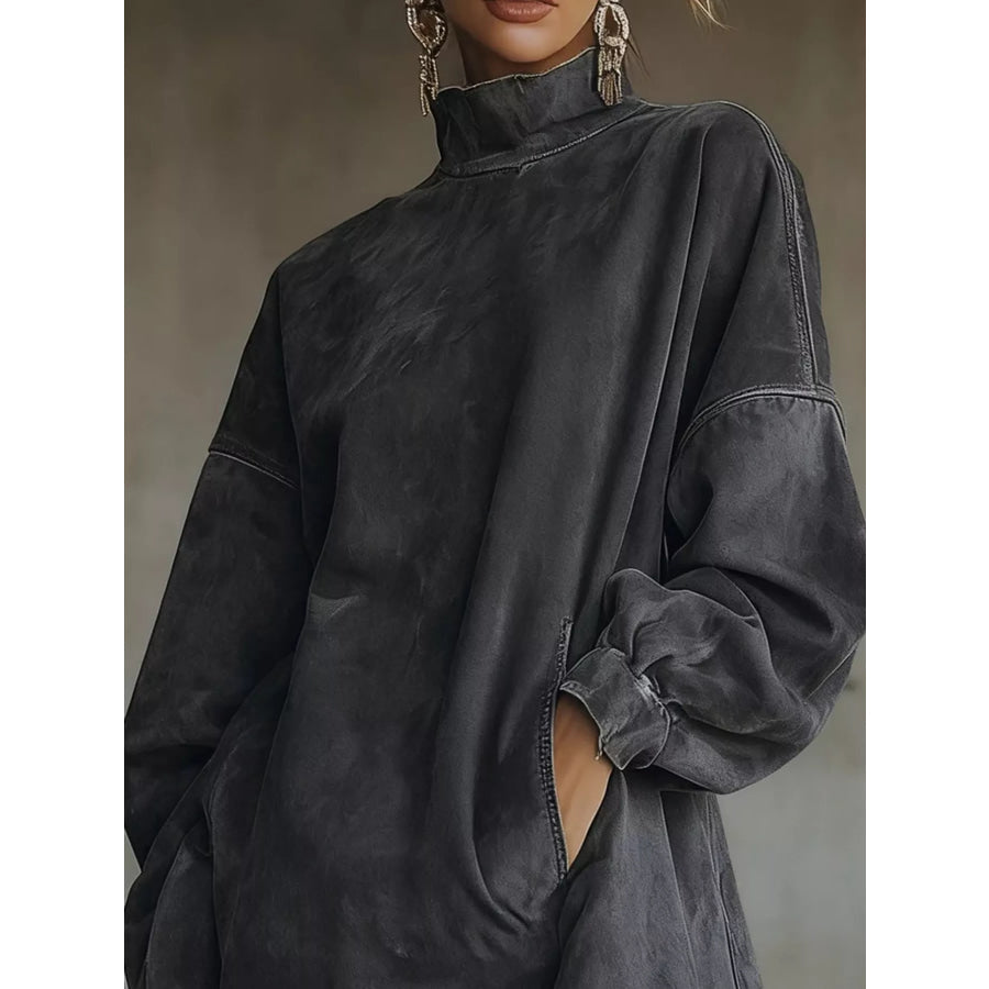 Full Size Fringed Turtleneck Long Sleeve Mini Dress Plus Apparel and Accessories