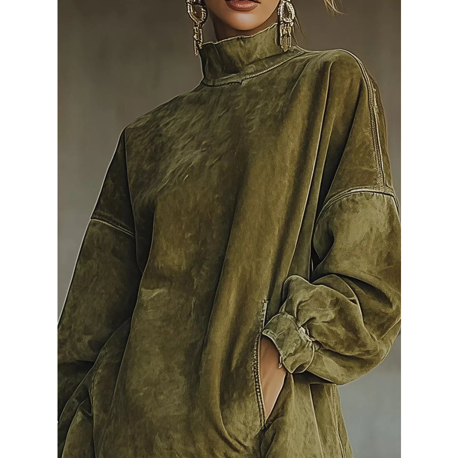 Full Size Fringed Turtleneck Long Sleeve Mini Dress Plus Apparel and Accessories