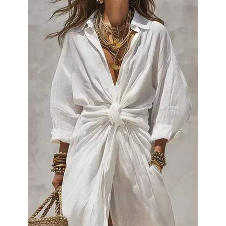 Full Size Front-Tie Linen Blend Maxi Dress Plus Apparel and Accessories