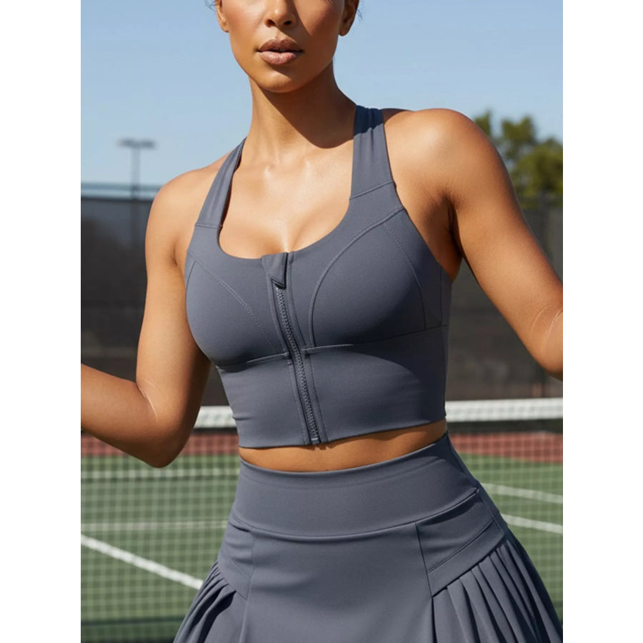 Full Size Front-Zip Active Tank Plus Size French Blue / S Apparel and Accessories