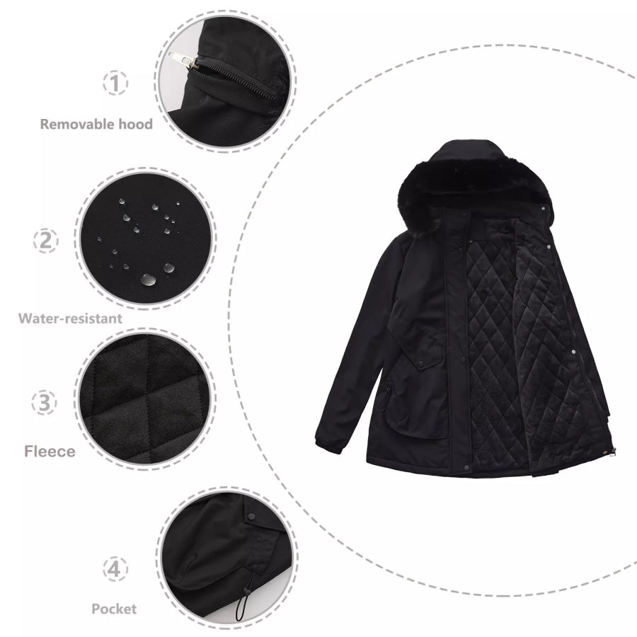 Full Size Fur Hooded Warm Winter Parka Outerwear Plus Size Apparel and Accessories