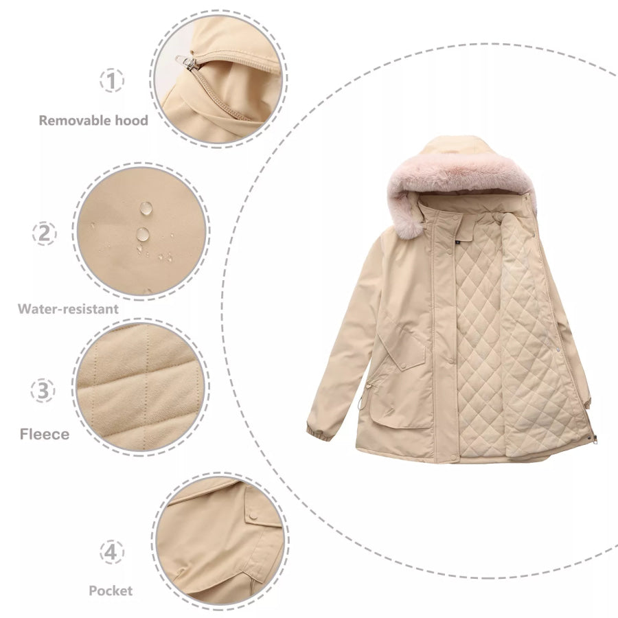 Full Size Fur Hooded Warm Winter Parka Outerwear Plus Size Apparel and Accessories