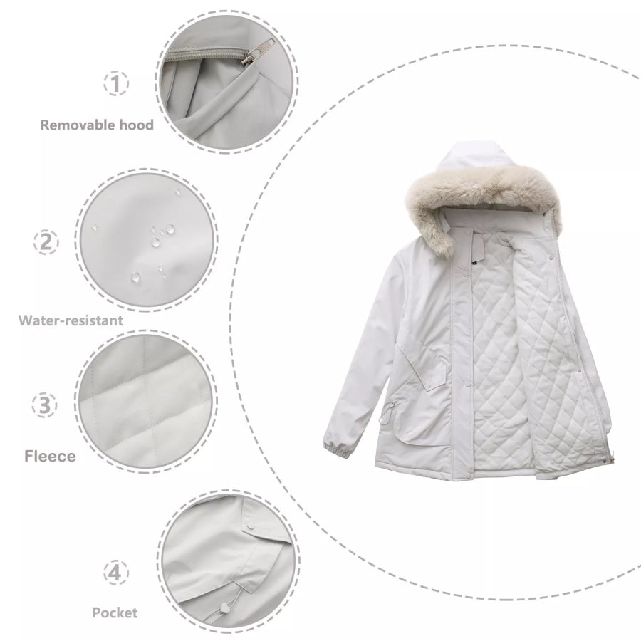 Full Size Fur Hooded Warm Winter Parka Outerwear Plus Size Apparel and Accessories