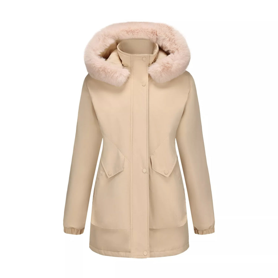 Full Size Fur Hooded Warm Winter Parka Outerwear Plus Size Apparel and Accessories