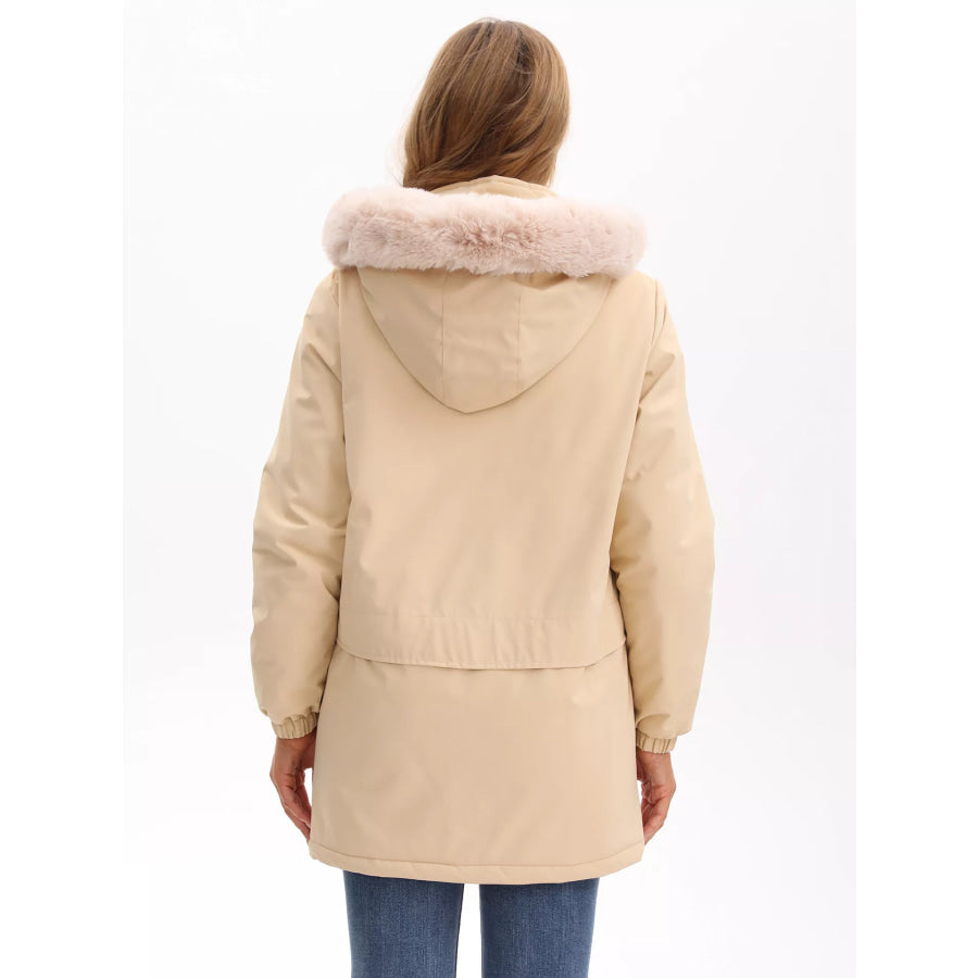 Full Size Fur Hooded Warm Winter Parka Outerwear Plus Size Apparel and Accessories