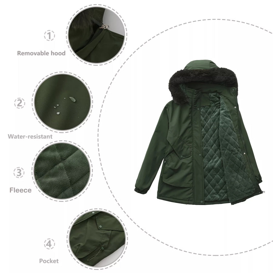 Full Size Fur Hooded Warm Winter Parka Outerwear Plus Size Apparel and Accessories