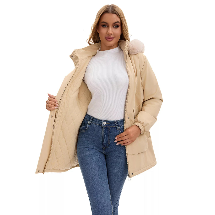 Full Size Fur Hooded Warm Winter Parka Outerwear Plus Size Apparel and Accessories