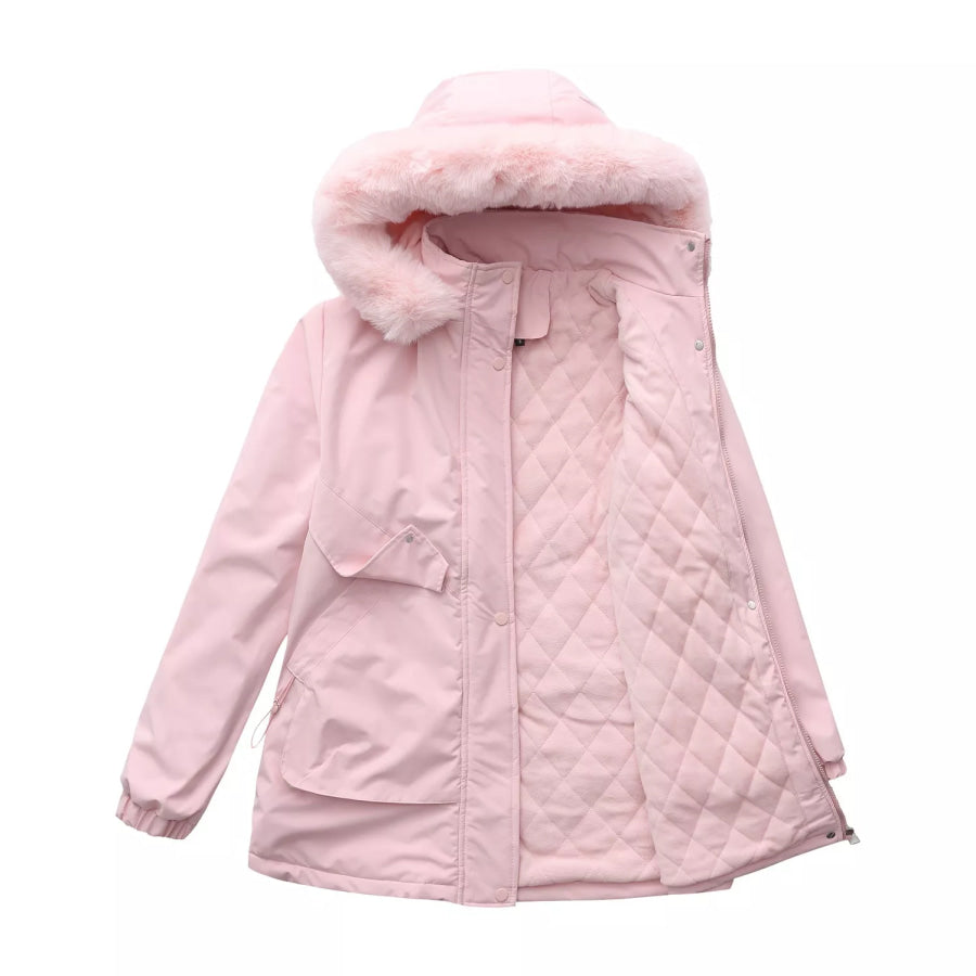 Full Size Fur Hooded Warm Winter Parka Outerwear Plus Size Apparel and Accessories