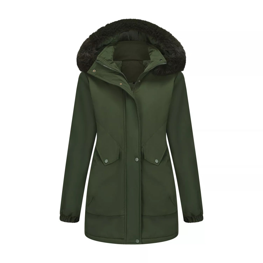 Full Size Fur Hooded Warm Winter Parka Outerwear Plus Size Apparel and Accessories