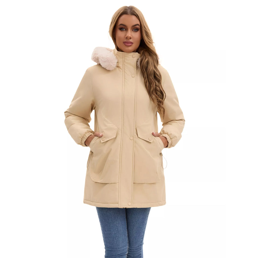 Full Size Fur Hooded Warm Winter Parka Outerwear Plus Size Apparel and Accessories