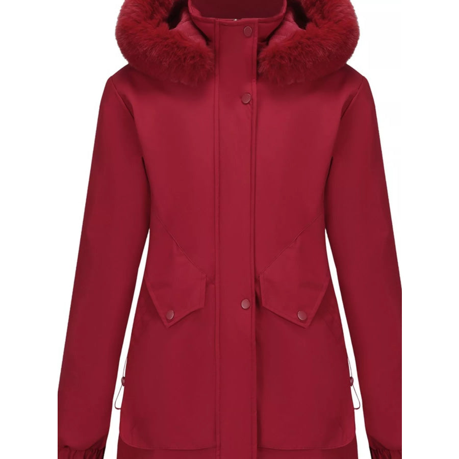 Full Size Fur Hooded Warm Winter Parka Outerwear Plus Size Apparel and Accessories
