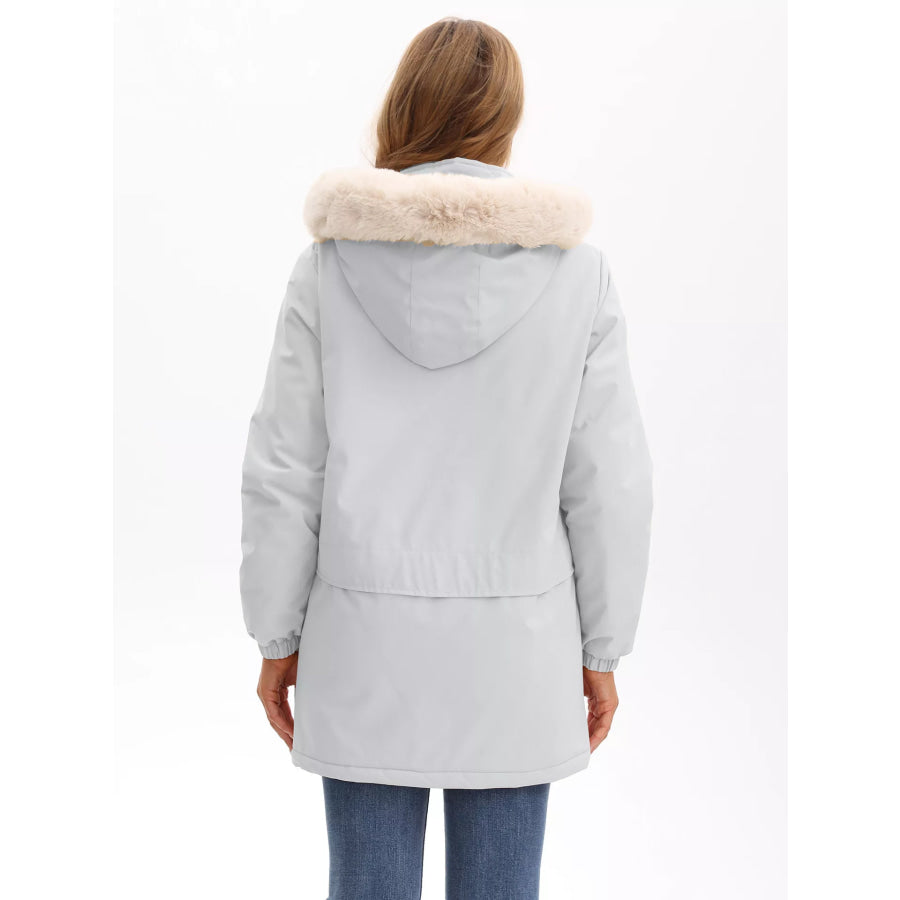 Full Size Fur Hooded Warm Winter Parka Outerwear Plus Size Apparel and Accessories