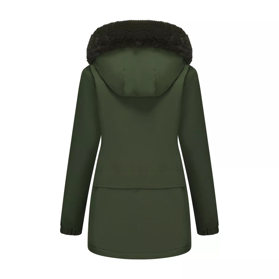 Full Size Fur Hooded Warm Winter Parka Outerwear Plus Size Apparel and Accessories