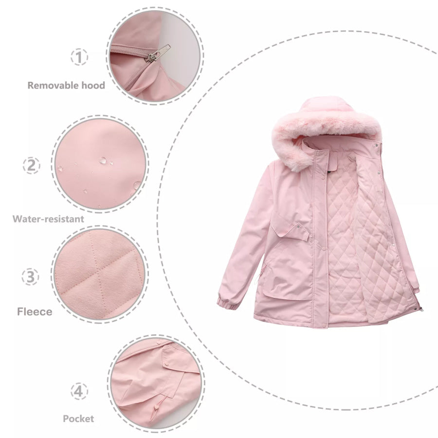 Full Size Fur Hooded Warm Winter Parka Outerwear Plus Size Apparel and Accessories