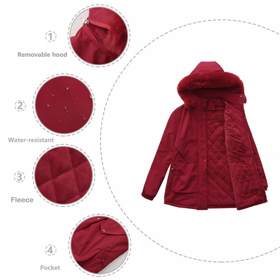Full Size Fur Hooded Warm Winter Parka Outerwear Plus Size Apparel and Accessories