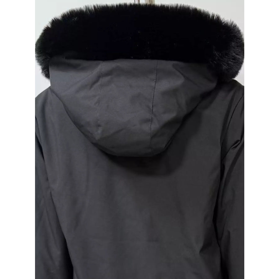 Full Size Fur Hooded Warm Winter Parka Outerwear Plus Size Apparel and Accessories