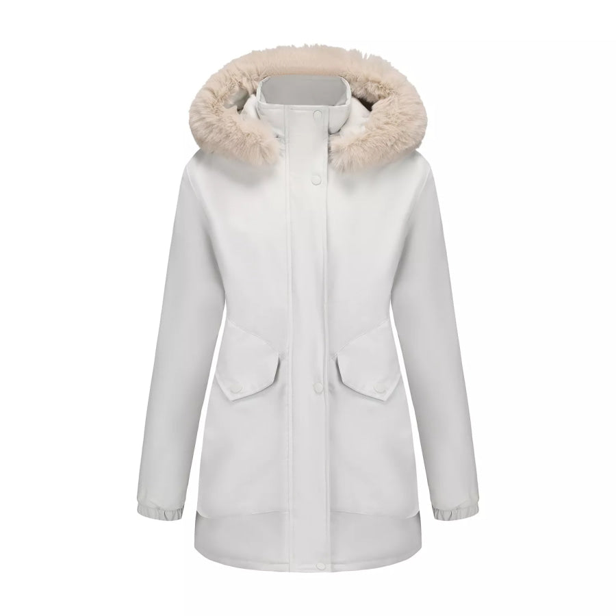 Full Size Fur Hooded Warm Winter Parka Outerwear Plus Size Apparel and Accessories