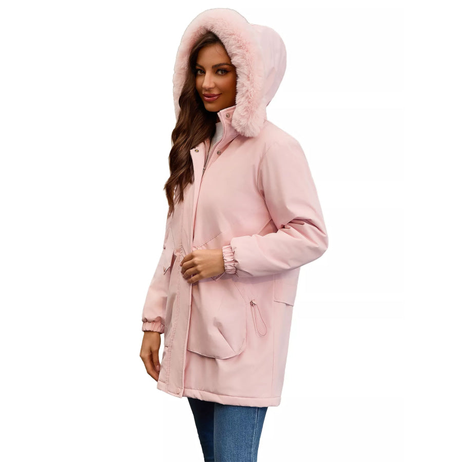 Full Size Fur Hooded Warm Winter Parka Outerwear Plus Size Apparel and Accessories