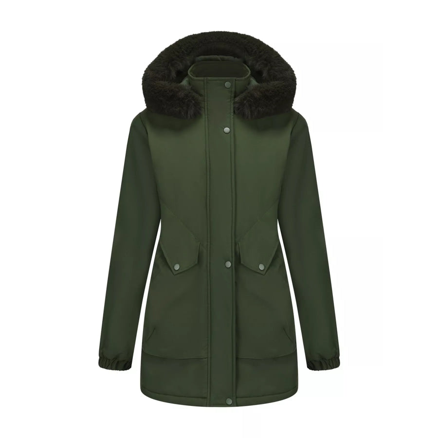 Full Size Fur Hooded Warm Winter Parka Outerwear Plus Size Army Green / S Apparel and Accessories