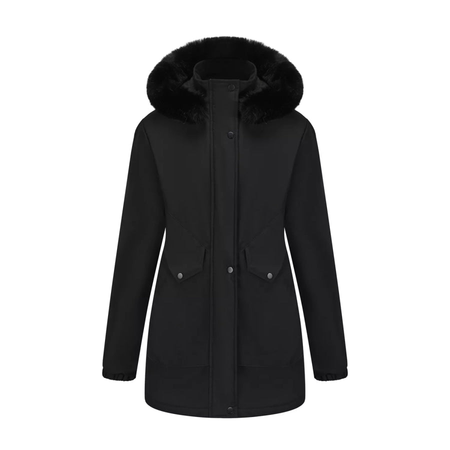 Full Size Fur Hooded Warm Winter Parka Outerwear Plus Size Black / S Apparel and Accessories