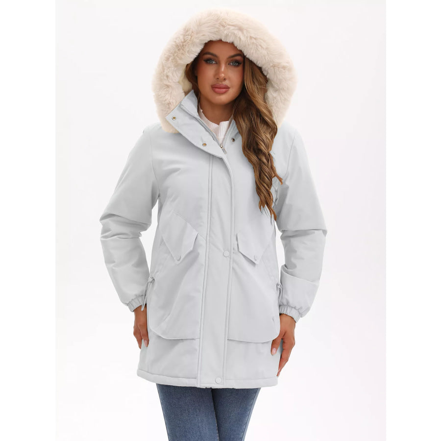 Full Size Fur Hooded Warm Winter Parka Outerwear Plus Size Gray / S Apparel and Accessories