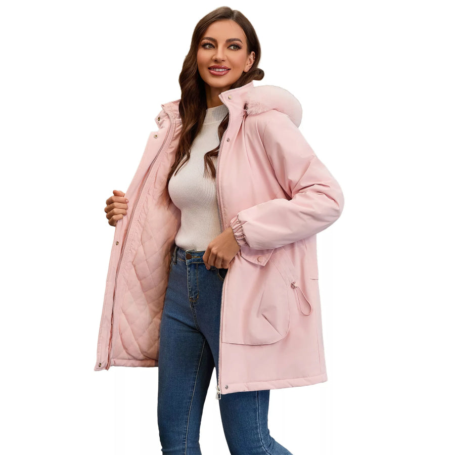 Full Size Fur Hooded Warm Winter Parka Outerwear Plus Size Pink / S Apparel and Accessories