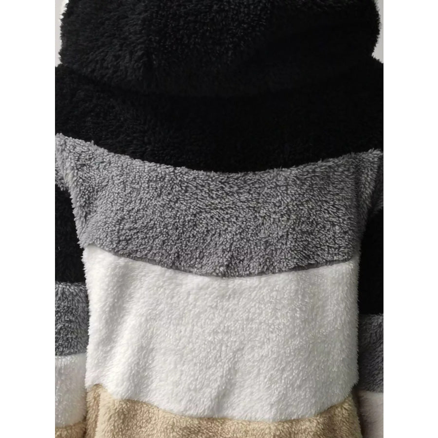 Full Size Fuzzy Zip Up Hooded Outerwear Plus Size Apparel and Accessories