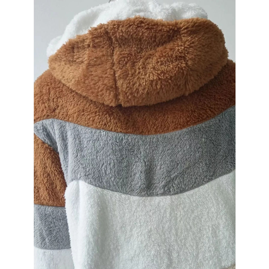 Full Size Fuzzy Zip Up Hooded Outerwear Plus Size Apparel and Accessories