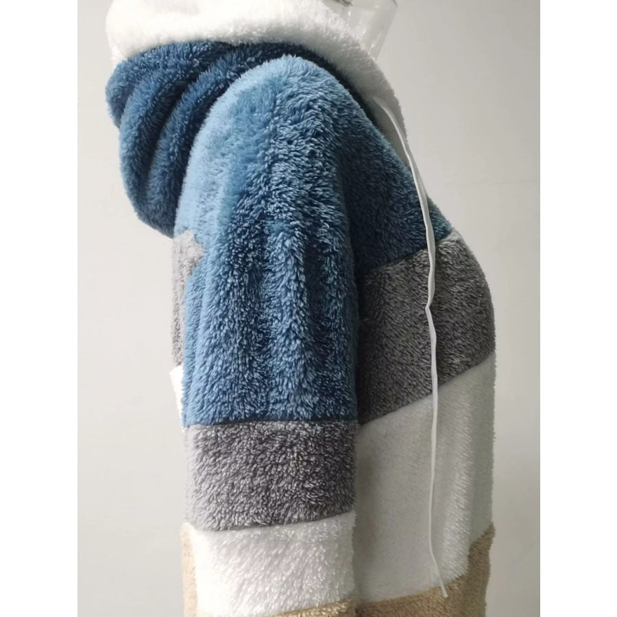 Full Size Fuzzy Zip Up Hooded Outerwear Plus Size Apparel and Accessories
