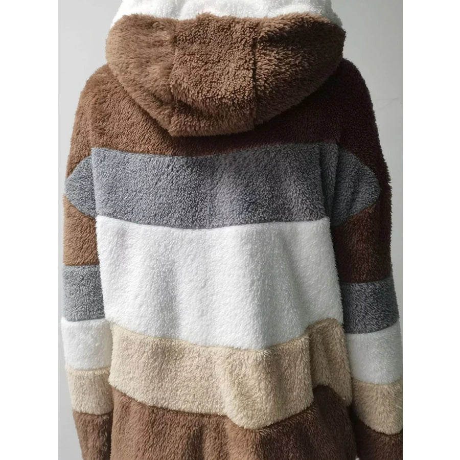 Full Size Fuzzy Zip Up Hooded Outerwear Plus Size Apparel and Accessories