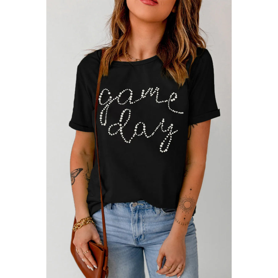 Full Size GAME DAY Round Neck Short Sleeve T-Shirt Black / S Apparel and Accessories