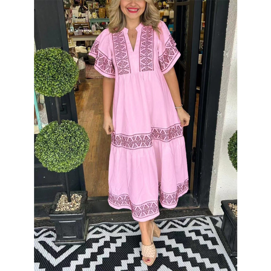 Full Size Geometric Print Midi Dress Plus Size Pink / S Apparel and Accessories