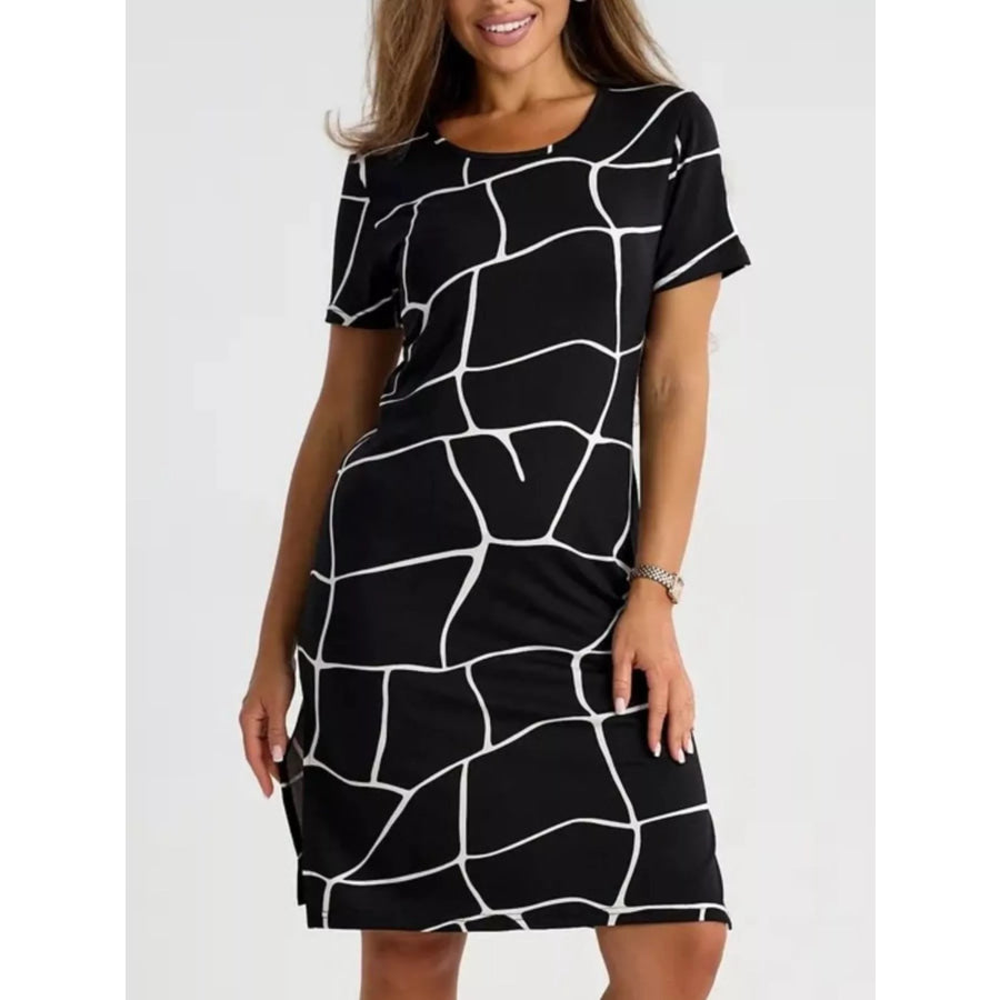 Full Size Geometric Print Midi Dress with Side Slit Plus Size Apparel and Accessories